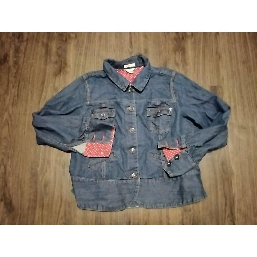 Christopher & Banks Jacket Womens Xl Denim Dark Wash Button Down Long Sleeve
